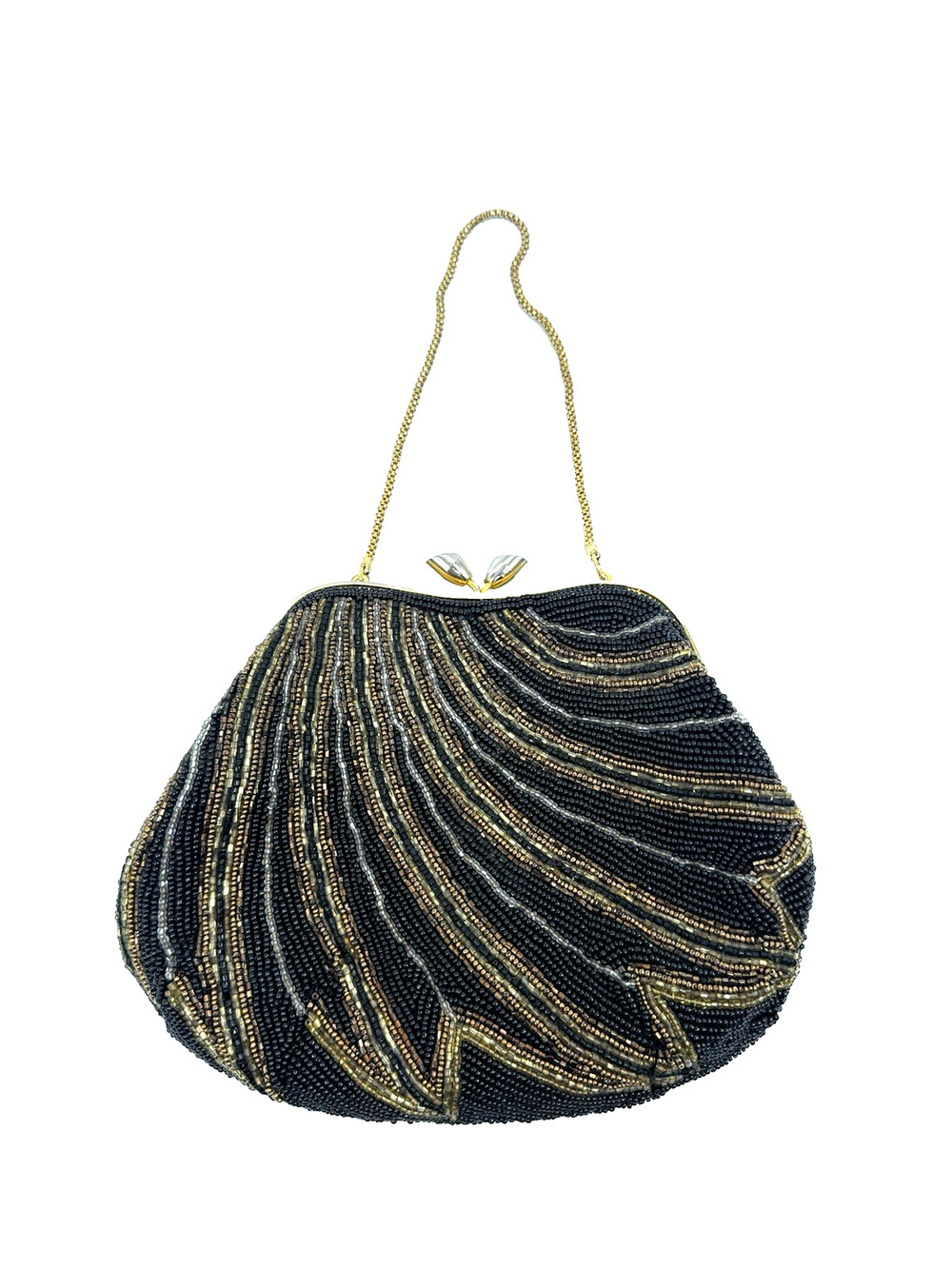 Walbaeg Vintage Evening Bag Seed Bead Kisslock Black Walbarg Walburg Handbag